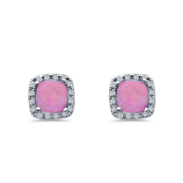 Halo Cushion Engagement Earrings Lab Created Pink Opal 925 Sterling Silver